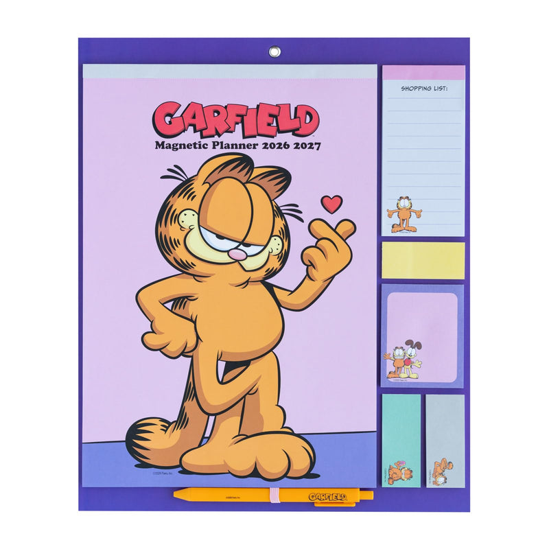 Grupo Erik Calendario Famiglia 2027 Garfield - Calendario Magnetico Frigo con Penna, Sticky Notes, Shopping List e Stickers | Planner Mensile con Spazi per Note, Set 2026 a Dic 2027 (30 x 35 cm