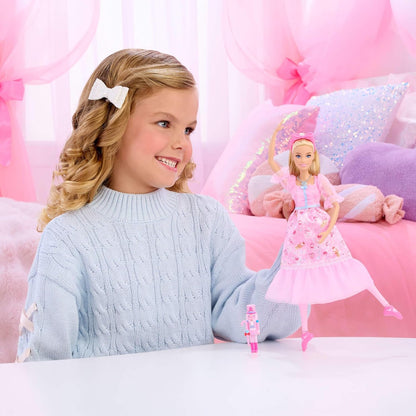 Barbie in the Nutcracker Clara Ballerina Doll in Pink Satin Dress with Puffed Sleeves, Articulated Ankles, and Toy Nutcracker, JLW51