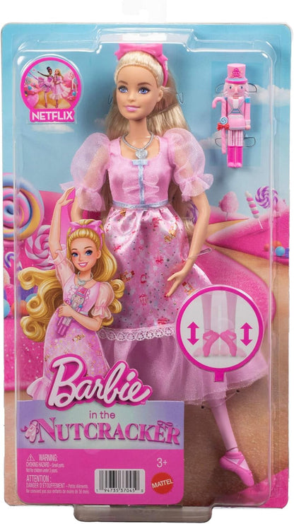 Barbie in the Nutcracker Clara Ballerina Doll in Pink Satin Dress with Puffed Sleeves, Articulated Ankles, and Toy Nutcracker, JLW51