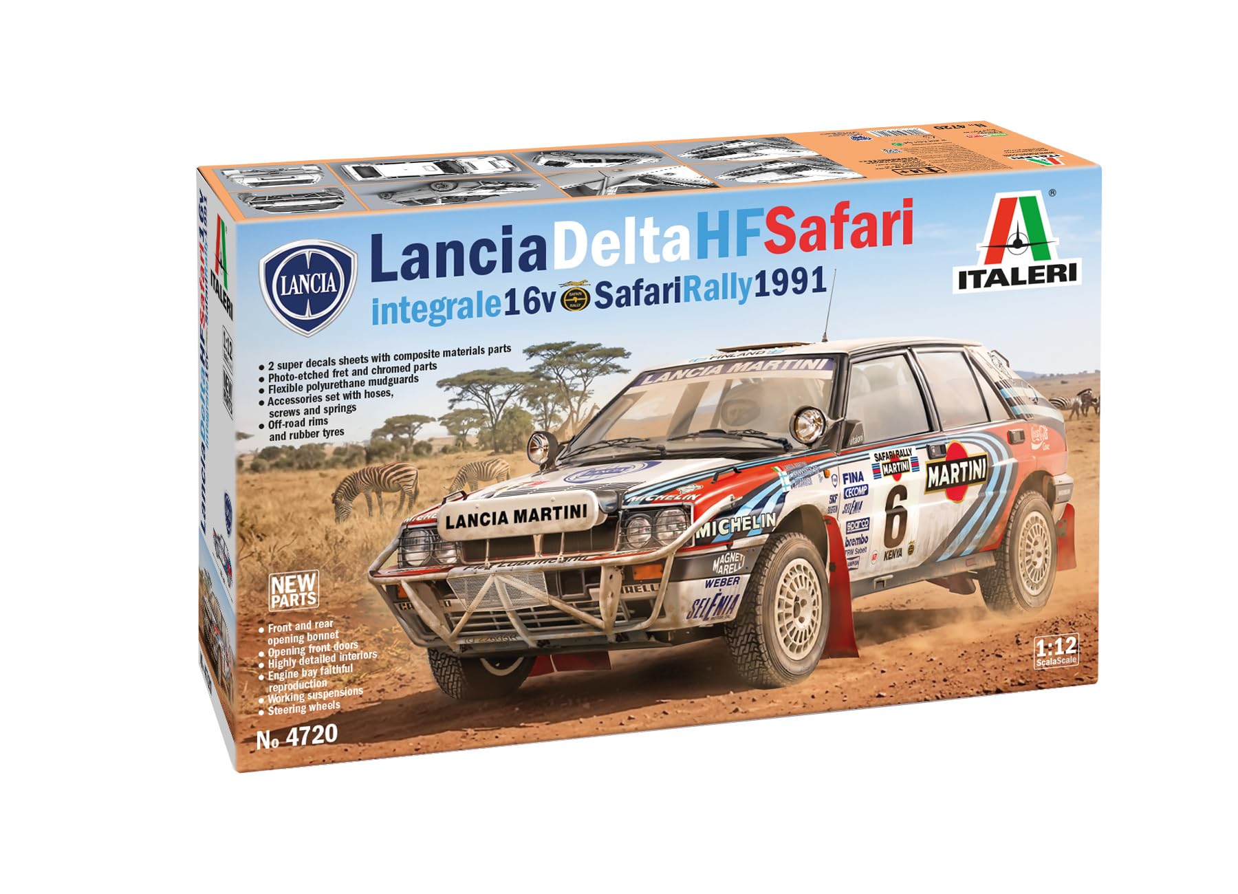 Italeri 4720 Lancia Delta Integrale Safari 16v Maßstab 1:12 Plastic Model Kit/Kunststoffmodell zur Selbstmontage