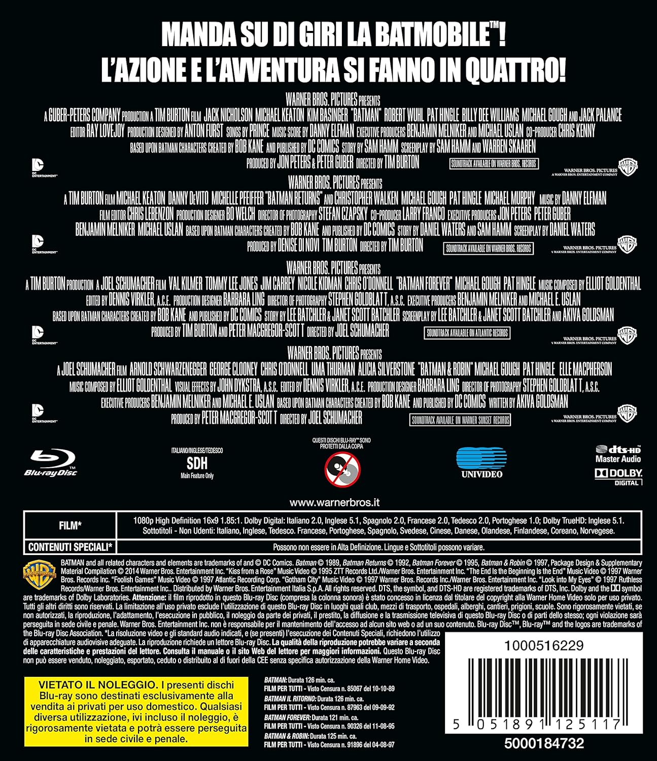 4 Grandi Film: Batman Collection (4 Blu-Ray