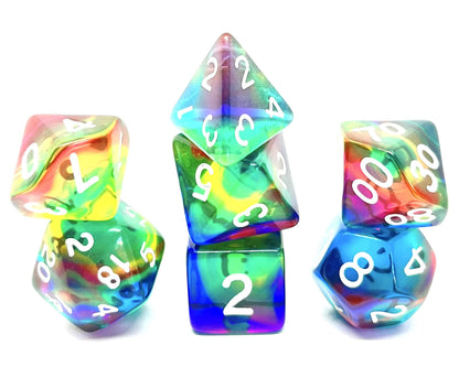 DIC37365 Dice Set Transparent Rainbow Storm (7) Dice