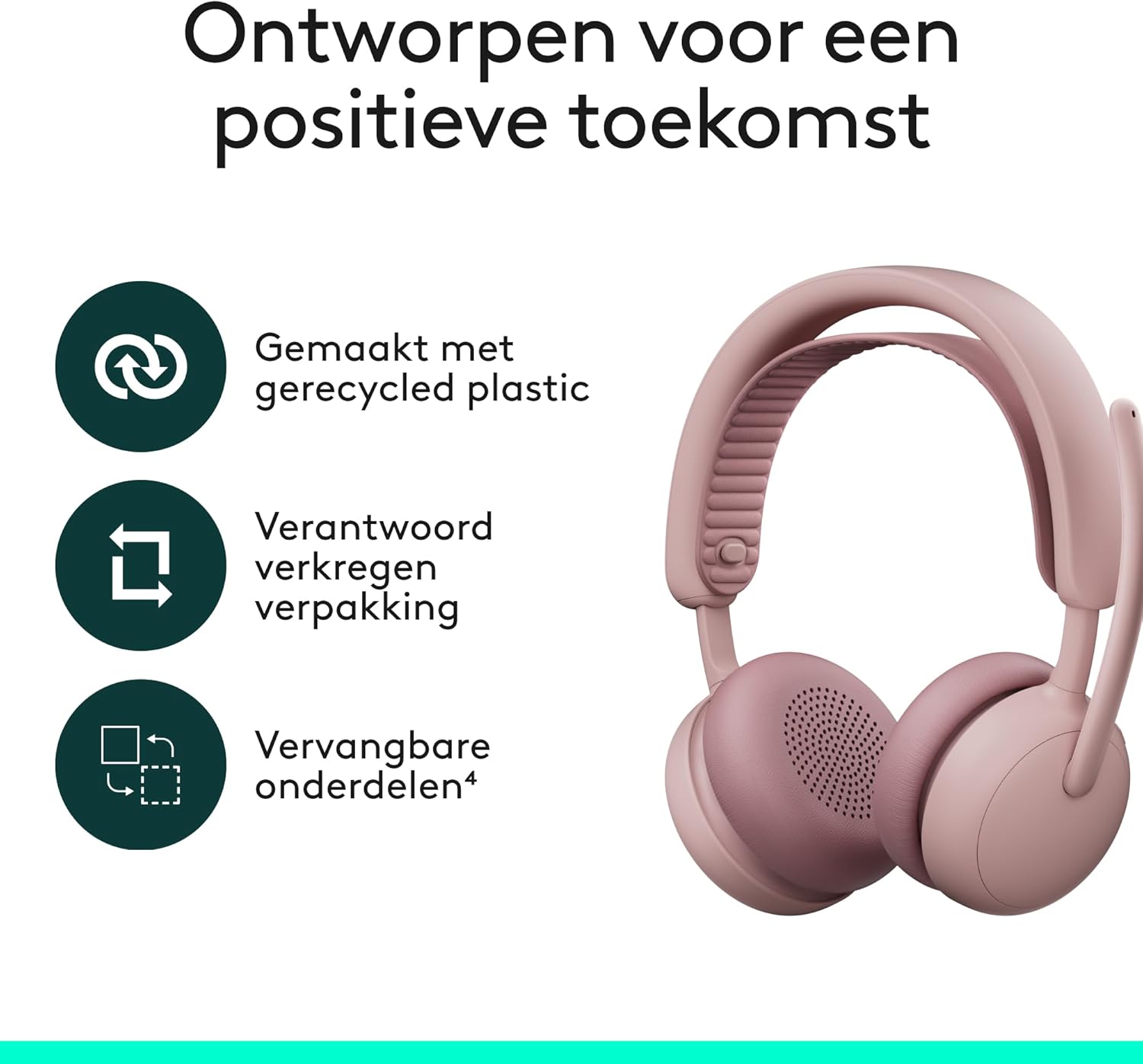 Logitech Zone Wireless 2 ES – brusreducerande trådlöst headset med anpassningsbar hybrid-ANC, Bluetooth, rosa Wireless Rosa