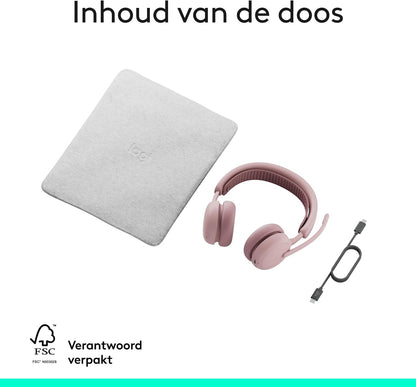 Logitech Zone Wireless 2 ES – brusreducerande trådlöst headset med anpassningsbar hybrid-ANC, Bluetooth, rosa Wireless Rosa