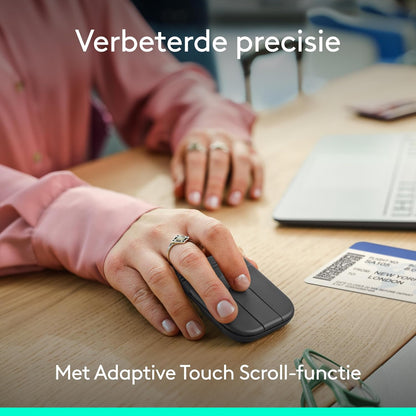 Logitech Mobi Fold, ultra-draagbare reis muis, klein en licht, touch scrolling, stille klikken, 4K DPI, Bluetooth, voor Windows PC, Mac, Chromebook, Android, iPad - Grafiet