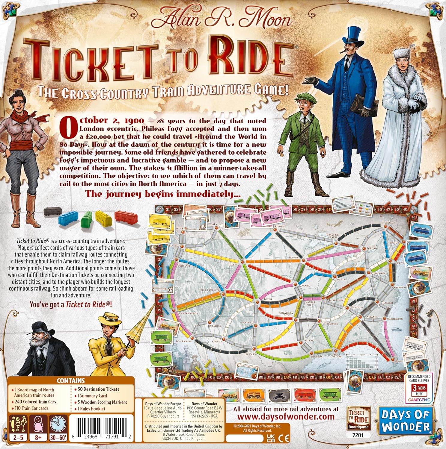 Days of Wonder | Ticket to Ride Board Game | Ages 8+ | For 2 to 5 Players | Average Playtime 30-60 Minutes, Black