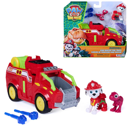 Paw Patrol: The Dino Movie, Marshall Dino Rescue Firetruck with 360-Degree Spinning Projectile Launcher with 2 Action Figures, Kids Toys for Boys and Girls Ages 3+