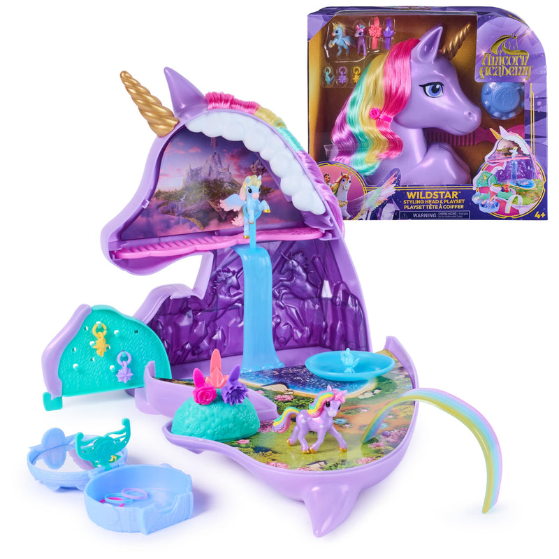 Unicorn Academy, 2-in-1 Wildstar Styling Head and Mini Figure Playset with over 15 Pieces and Hair Accessories, Dolls and Unicorn Toys for Girls, Birthday Gifts for Ages 4 and up