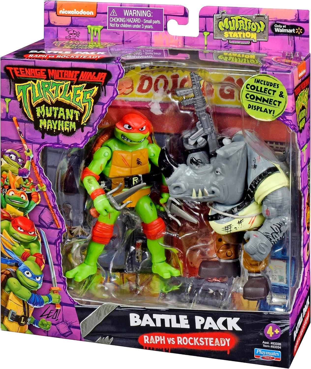 Teenage Mutant Ninja Turtles Mutant Mayhem Mutation Station Raphael vs Rocksteady Action Figure Battle Pack, confezione da 2