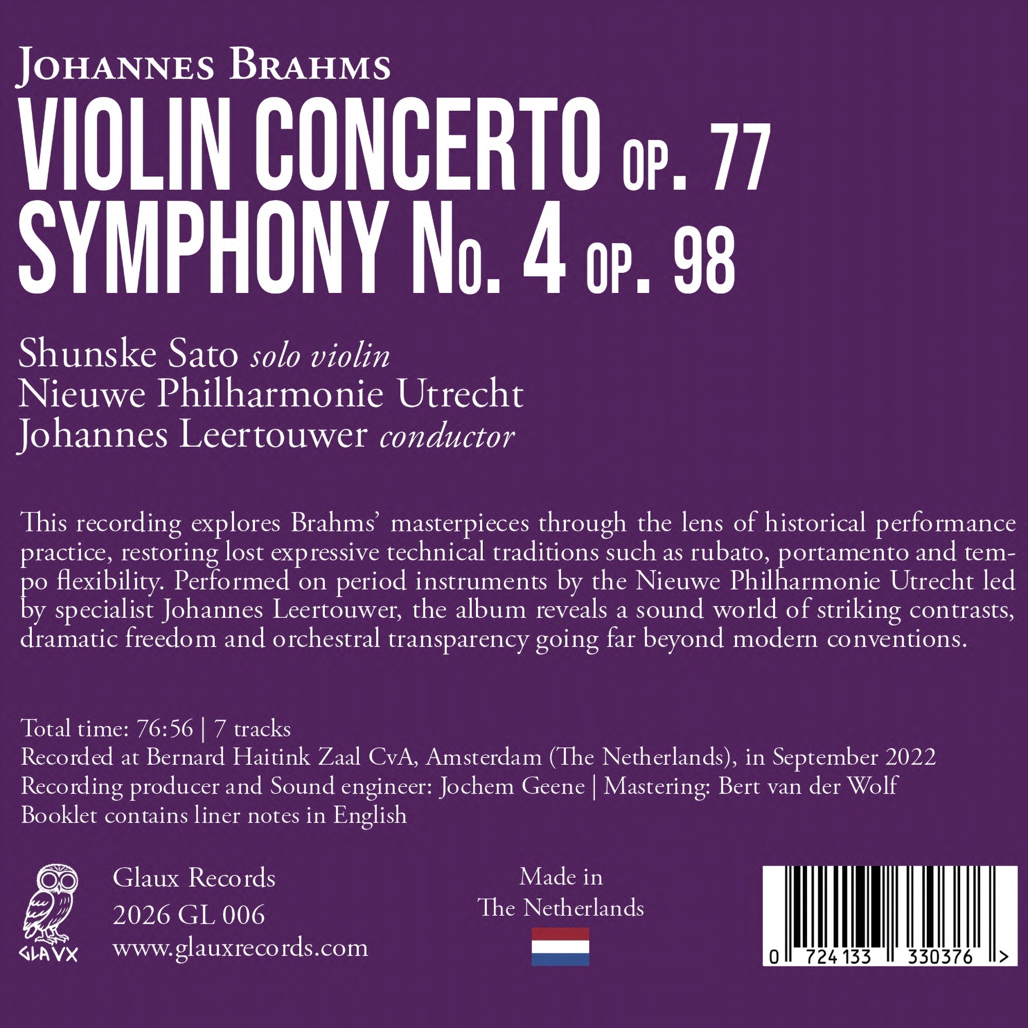 Johannes Brahms: Violin Concerto, Op. 77/Symphony No. 4, Op. 98