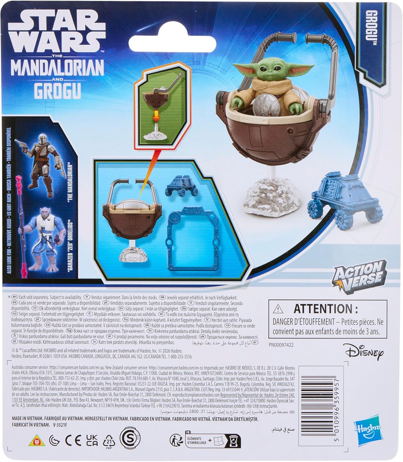 Star Wars ActionVerse Grogu, actiefiguur van 3,3 cm (schaal van 11 cm) en accessoires, herbruikbaar accessoire-opbergrek, speelgoed voor jongens en meisjes van 4+