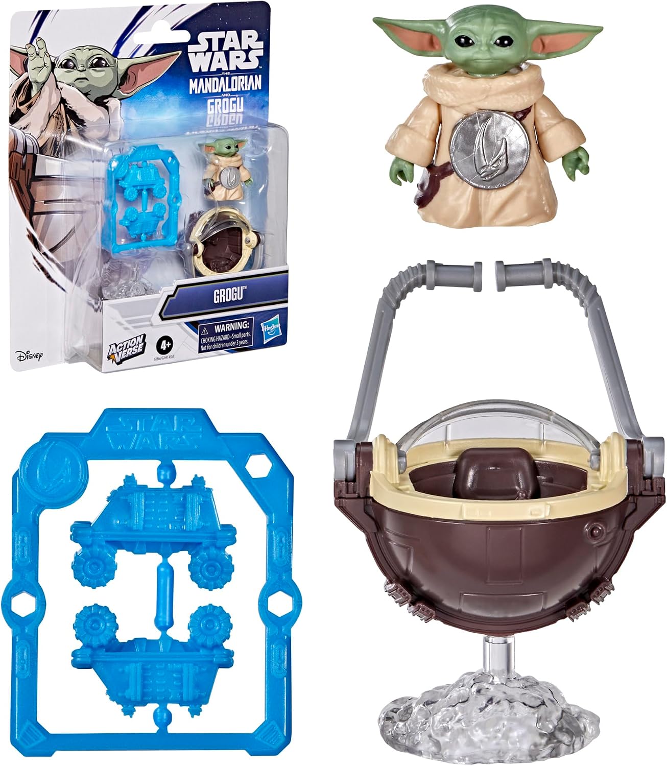 Star Wars ActionVerse Grogu, actiefiguur van 3,3 cm (schaal van 11 cm) en accessoires, herbruikbaar accessoire-opbergrek, speelgoed voor jongens en meisjes van 4+