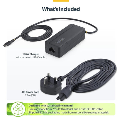 StarTech Chargeur d'ordinateur portable USB-C GaN 140 W, Dell