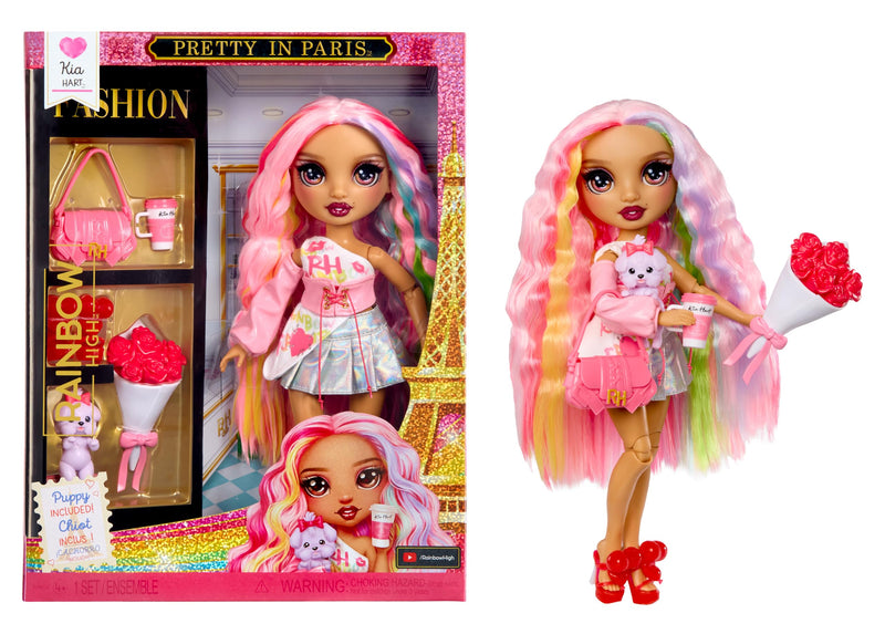 Rainbow High Pretty in Paris Fashion Bambola - Kia Hart - Bambola alla moda color rosa tenue di 28 cm con cucciolo, borsetta e accessori, per giocare, snodata, da collezionare, età dai 4 ai 12+ anni