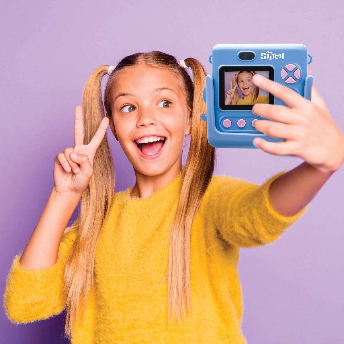 Lexibook, Disney Stitch instant camera, 3D-tas inbegrepen, 32 GB micro-SD-kaart inbegrepen, complete personalisatieset, 2 inch lcd-display, oplaadbare USB-C-batterij, DJ130DZ