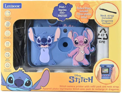 Lexibook, Disney Stitch instant camera, 3D-tas inbegrepen, 32 GB micro-SD-kaart inbegrepen, complete personalisatieset, 2 inch lcd-display, oplaadbare USB-C-batterij, DJ130DZ