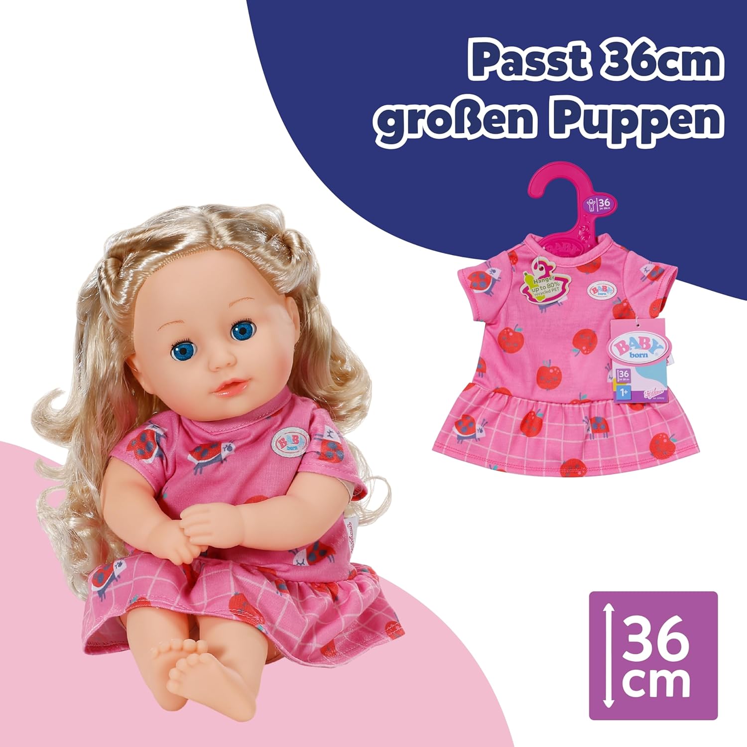 BABY born Roze jurkje – Poppenjurk met appels & lieveheersbeestjes – Poppenkleding – Accessoire voor poppen van 36 cm