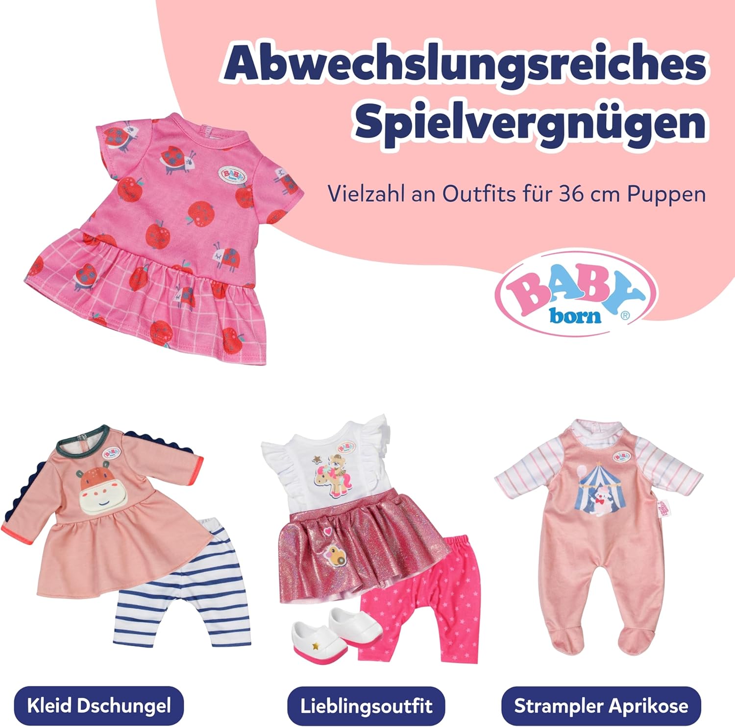 BABY born Roze jurkje – Poppenjurk met appels & lieveheersbeestjes – Poppenkleding – Accessoire voor poppen van 36 cm