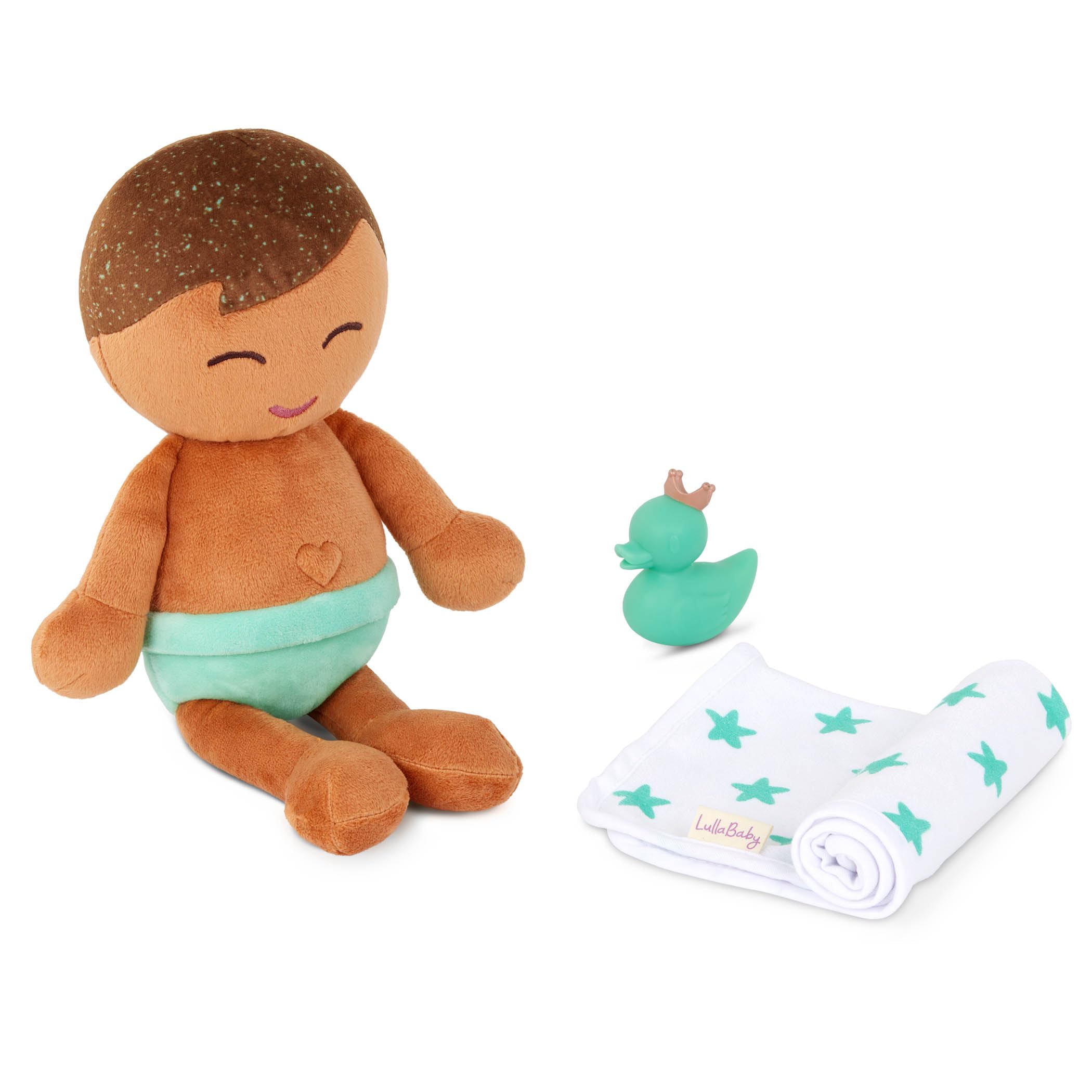 LullaBaby - Plüsch-Baby-Badepuppe - Junge - 36 cm waschbare Badepuppe Junge - Weicher Körper für echtes Wasserspiel - Hellbraunes Haar & Wannen-Accessoires - Kinder 2 Jahre +