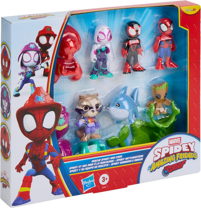 Marvel Spidey and his Amazing Friends Rescue-Webs Rescue Spidey and Crew Action Figure 6-Pack, Super Hero Toys and Figures for Kids, Ages 3+