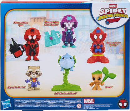 Marvel Spidey and his Amazing Friends Rescue-Webs Rescue Spidey and Crew Action Figure 6-Pack, Super Hero Toys and Figures for Kids, Ages 3+