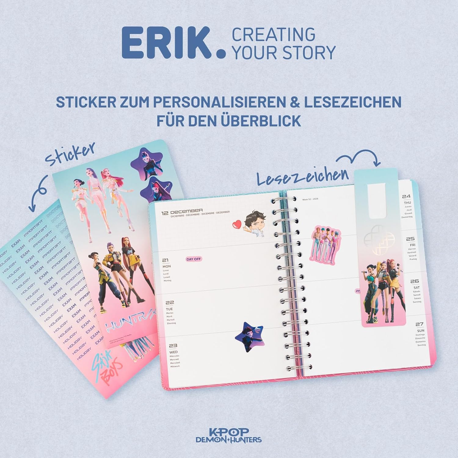 Grupo Erik Hausaufgabenheft 2026 2027 Kpop Demon Hunters Kalender Schulplaner A5 - Schulkalender Schülerkalender Wochenansicht Terminplaner 2026 2027 A5 K-Pop Kwaii Sachen Merch Geschenke Einschulung