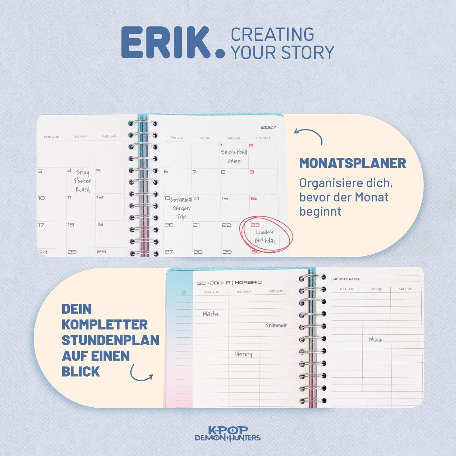 Grupo Erik Hausaufgabenheft 2026 2027 Kpop Demon Hunters Kalender Schulplaner A5 - Schulkalender Schülerkalender Wochenansicht Terminplaner 2026 2027 A5 K-Pop Kwaii Sachen Merch Geschenke Einschulung