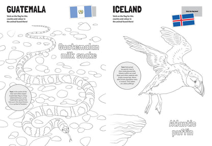 Flag It! Animals Around the World Colouring Book: An animal-themed colouring book with flag stickers and facts