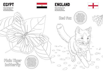Flag It! Animals Around the World Colouring Book: An animal-themed colouring book with flag stickers and facts