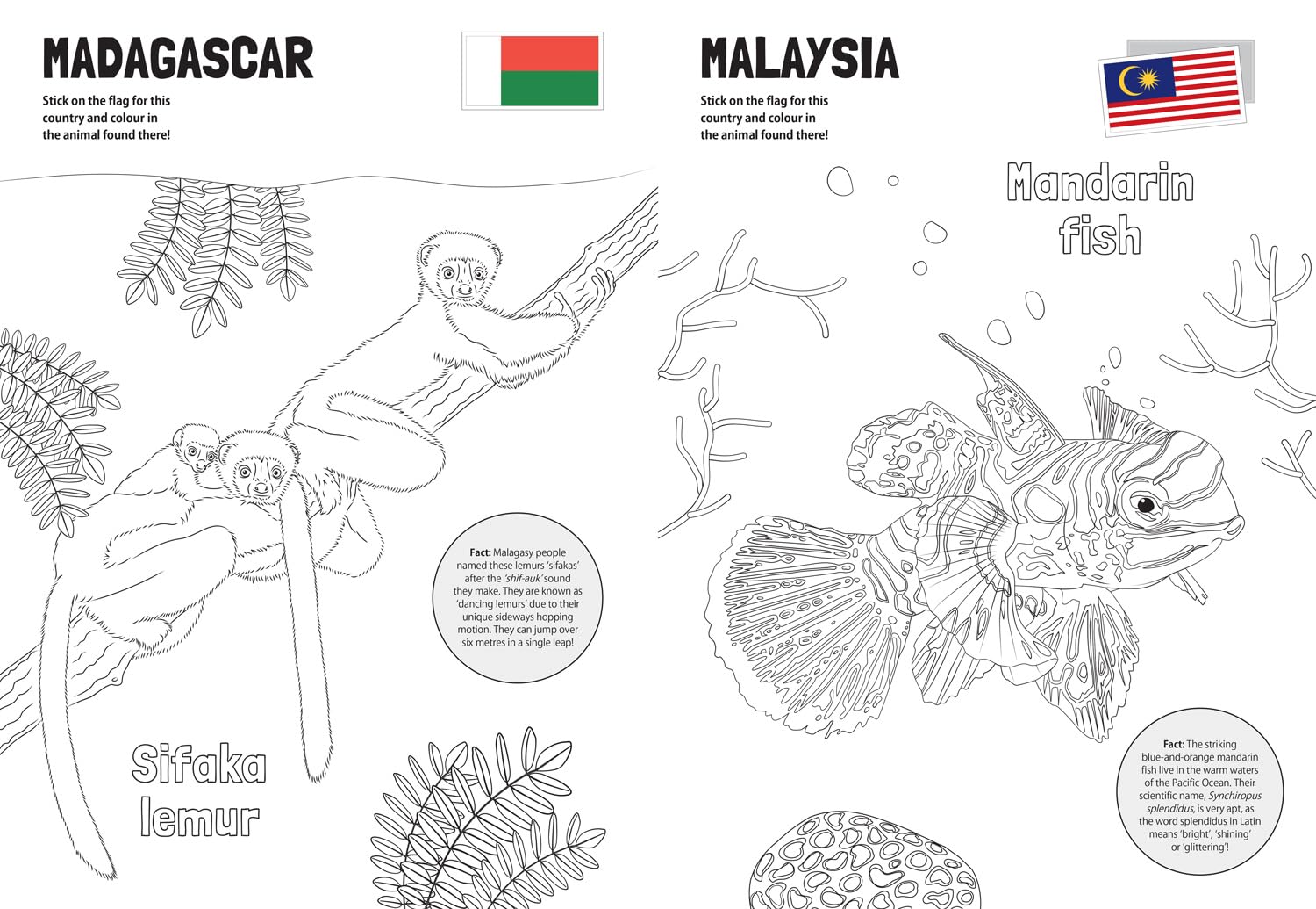 Flag It! Animals Around the World Colouring Book: An animal-themed colouring book with flag stickers and facts