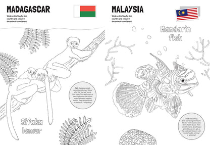 Flag It! Animals Around the World Colouring Book: An animal-themed colouring book with flag stickers and facts