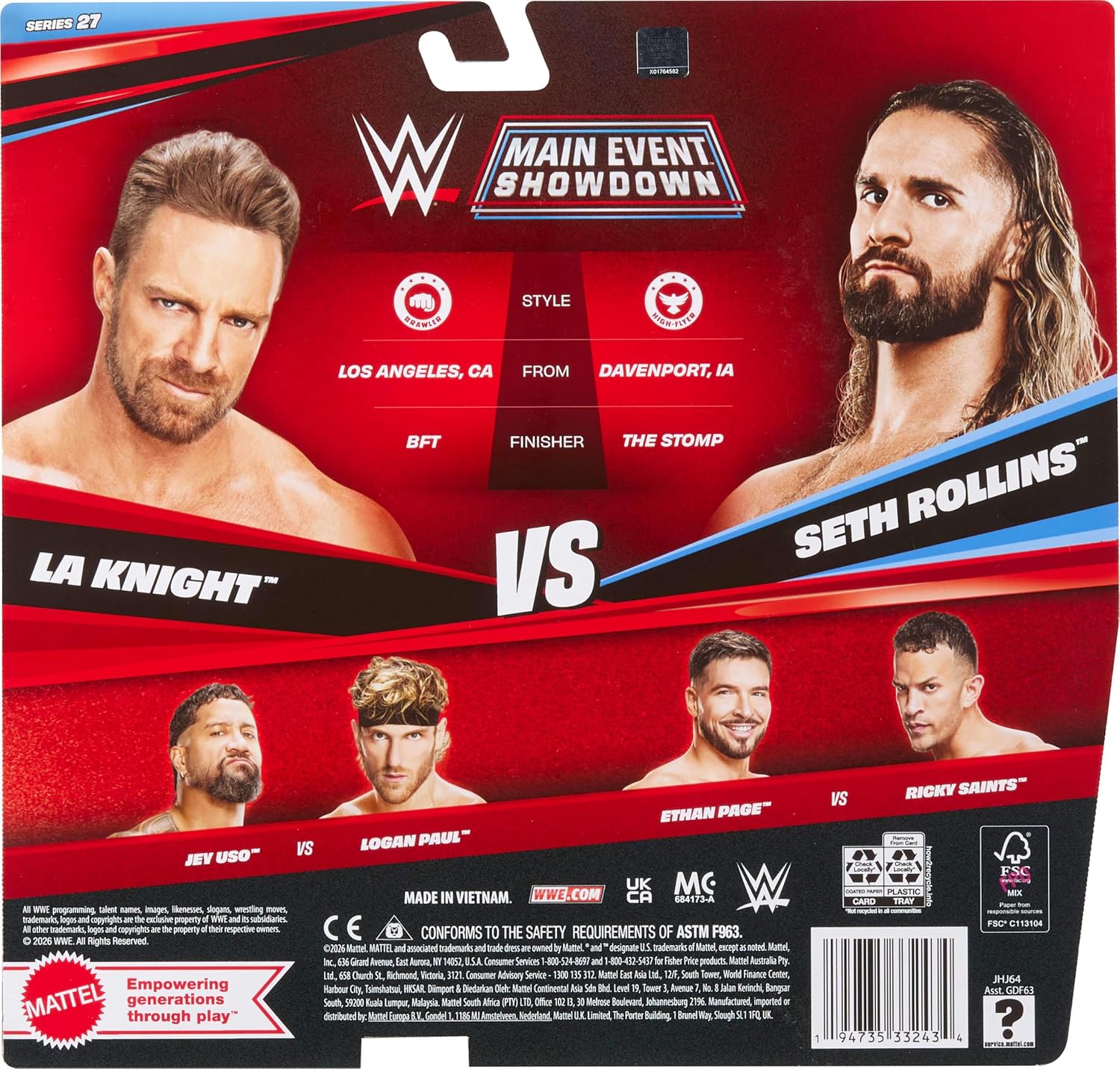 Mattel WWE Main Event Showdown 2-Pack Seth Rollins vs La Knight S27 JHJ64
