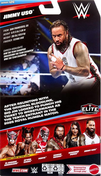 WWE Elite Action Figure & Accessories, Series #126 Set, 6-inch Collectible Jimmy USO with 25 Articulation Points & Swappable Hands