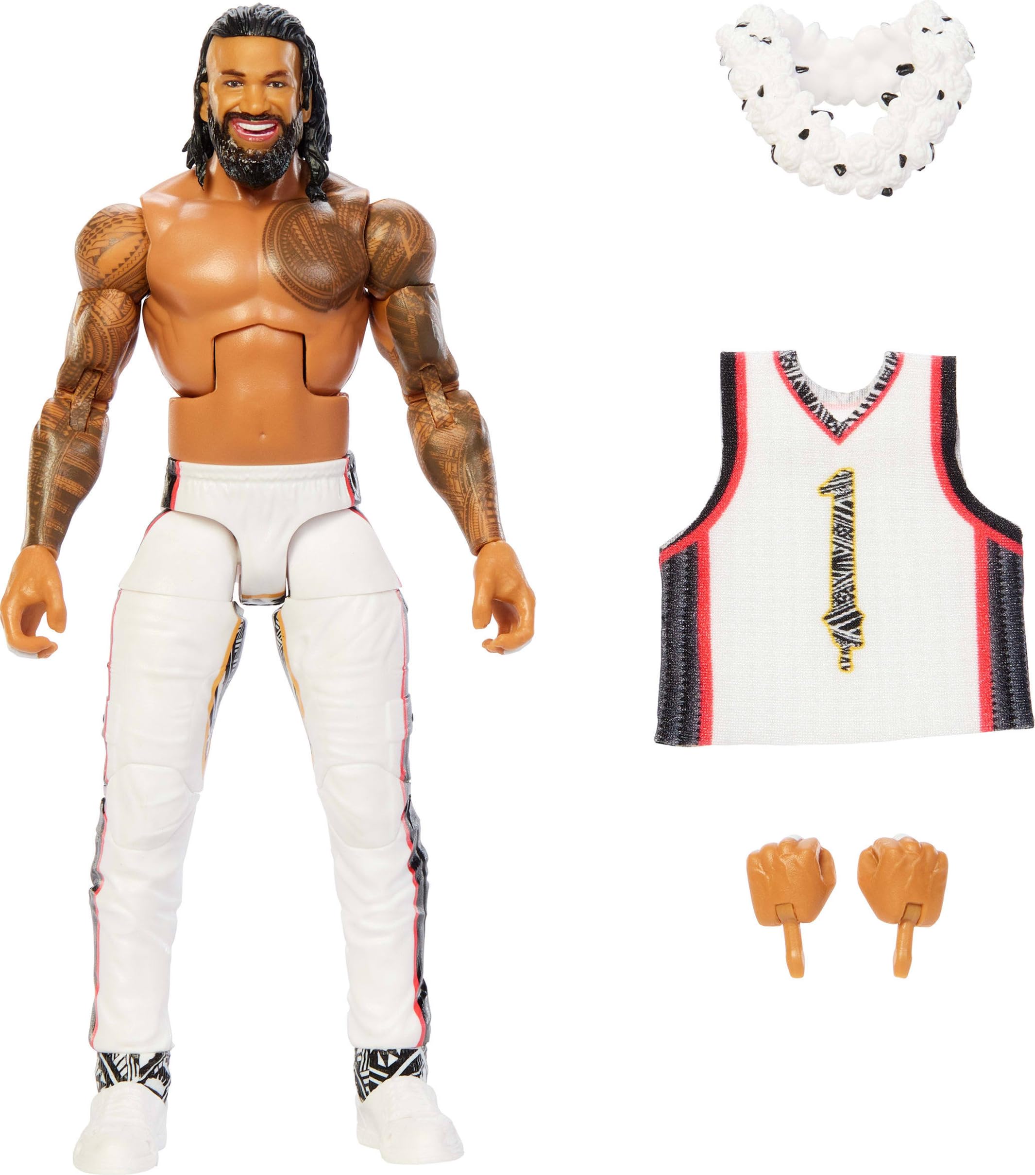 WWE Elite Action Figure & Accessories, Series #126 Set, 6-inch Collectible Jimmy USO with 25 Articulation Points & Swappable Hands