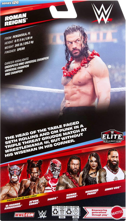 WWE Elite Action Figure & Accessories, Series #126 Set, 6-inch Collectible Roman Reigns with 25 Articulation Points & Swappable Hands