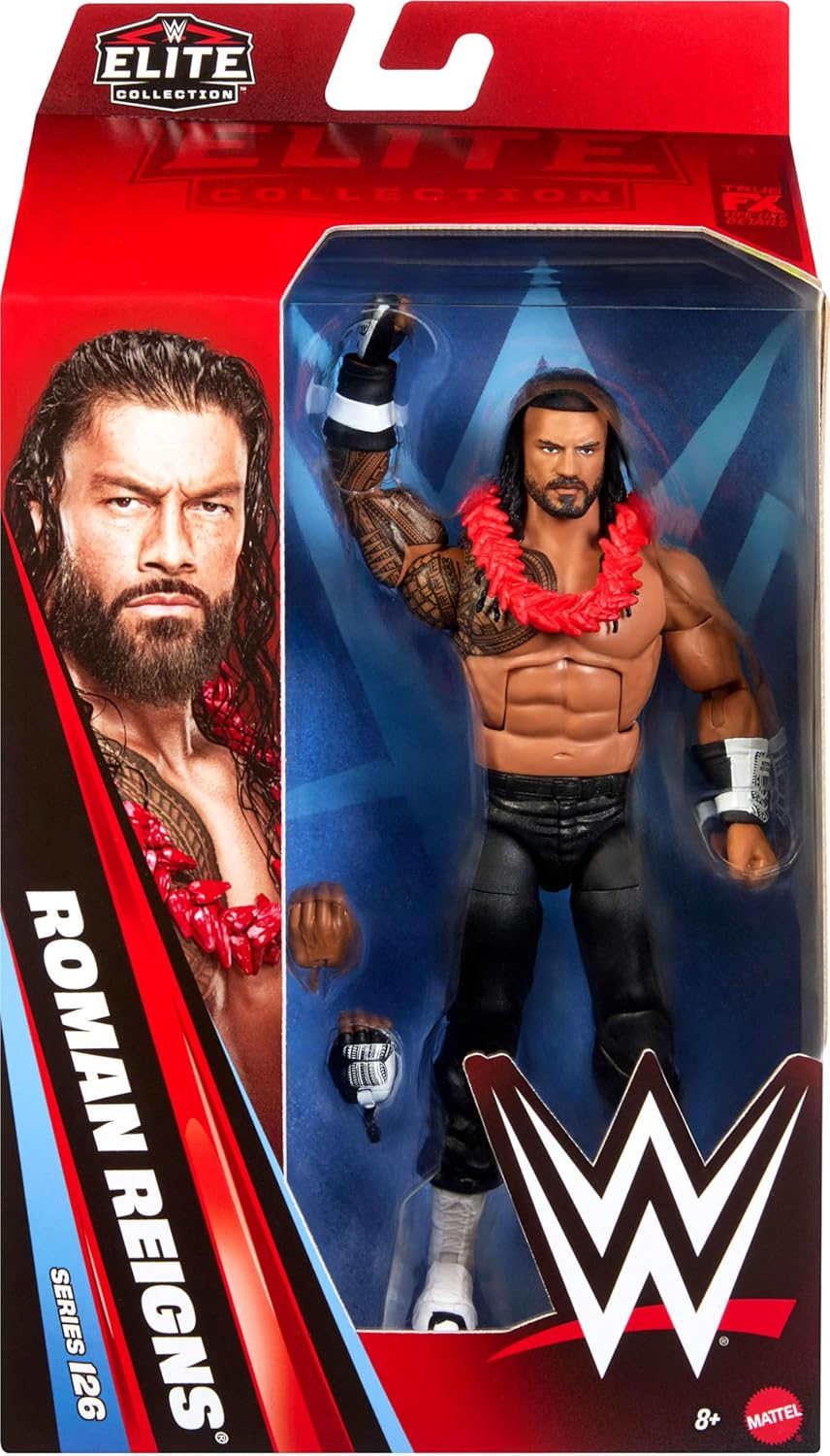 WWE Elite Action Figure & Accessories, Series #126 Set, 6-inch Collectible Roman Reigns with 25 Articulation Points & Swappable Hands