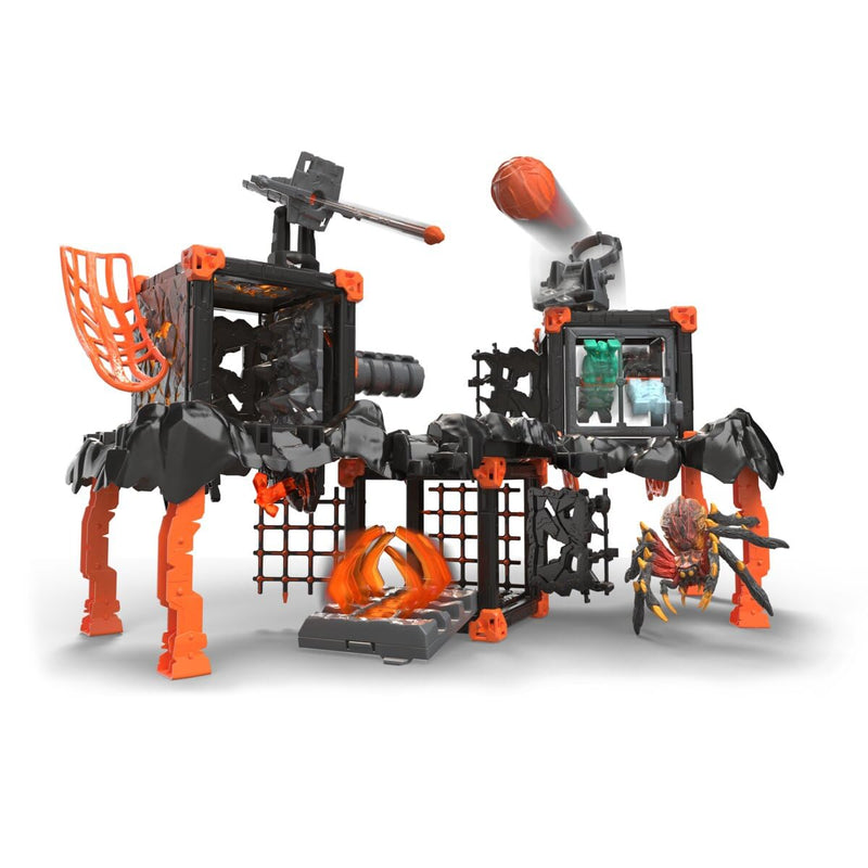 schleich ELDRADOR Creatures | Lava Fortress 42810 | Modulares Spielset aus 3 BattleCaves mit Lava Tarantel und 4 Minis | BattleCave Festung mit Lavakristall, Katapult, Armbrust und Fallen | 83 Teile