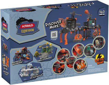 schleich ELDRADOR Creatures | Lava Fortress 42810 | Modulares Spielset aus 3 BattleCaves mit Lava Tarantel und 4 Minis | BattleCave Festung mit Lavakristall, Katapult, Armbrust und Fallen | 83 Teile