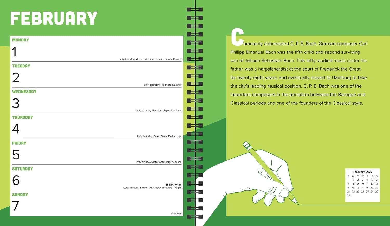 Left-Hander's 2027 Weekly Planner Calendar: Left-Handed Legends, Lore & More