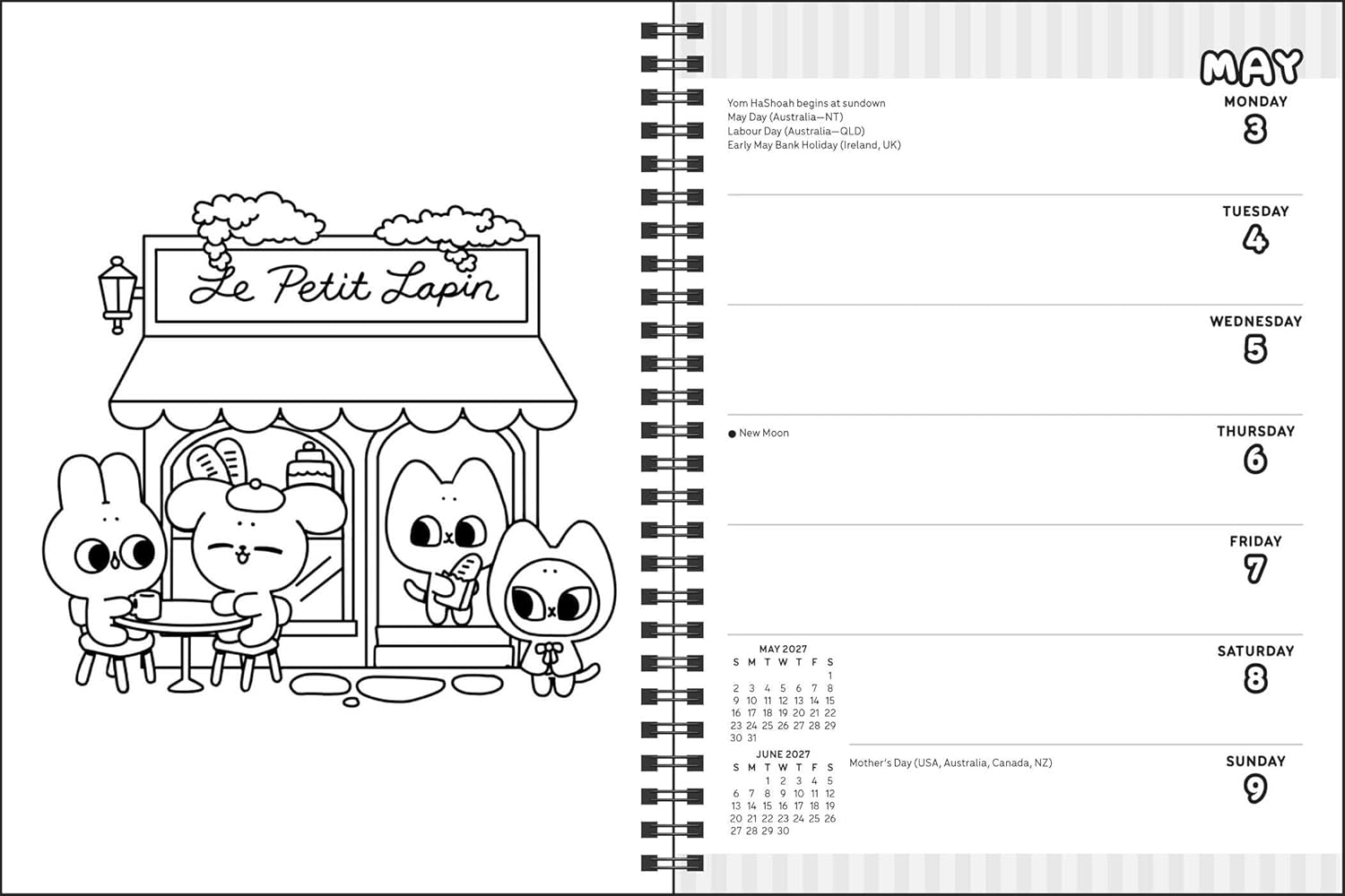 Pocket Peaches 2027 Monthly/Weekly Coloring Planner with Stickers to Color