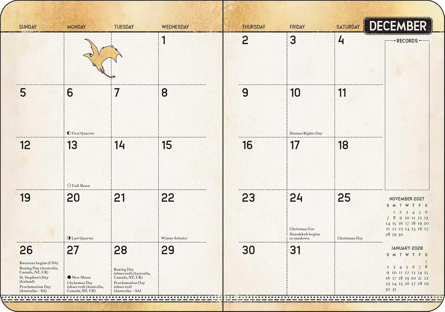 Fourth Wing 2027 Monthly/Weekly 12-Month Planner Calendar