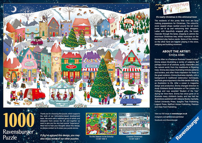 Ravensburger Christmas Town 1000 Piece Jigsaw Puzzle for Adults and Families – Festive Winter Village Scene by artist Emma Allen