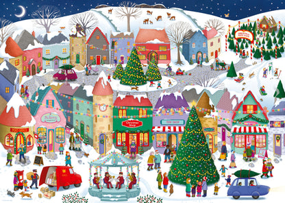 Ravensburger Christmas Town 1000 Piece Jigsaw Puzzle for Adults and Families – Festive Winter Village Scene by artist Emma Allen