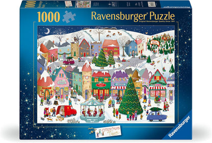 Ravensburger Christmas Town 1000 Piece Jigsaw Puzzle for Adults and Families – Festive Winter Village Scene by artist Emma Allen