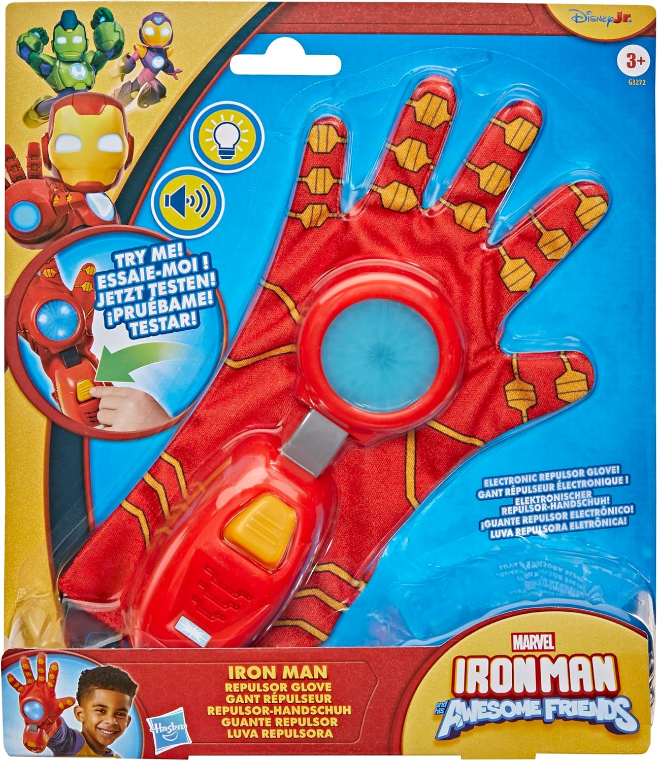 Marvel Iron Man and his Awesome Friends Repulsor Glove, Electronic Role Play Toy with Lights and Sounds, Super Hero Toys for Kids, Ages 3+