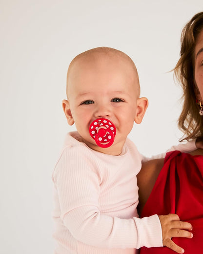 BIBS Polka Dots Fopspeen, set van 2, BPA-vrij, ronde stofzuiger, natuurlijk rubber, gemaakt in Denemarken, maat 1 (0-6 maanden), Baby Pink/Mocha