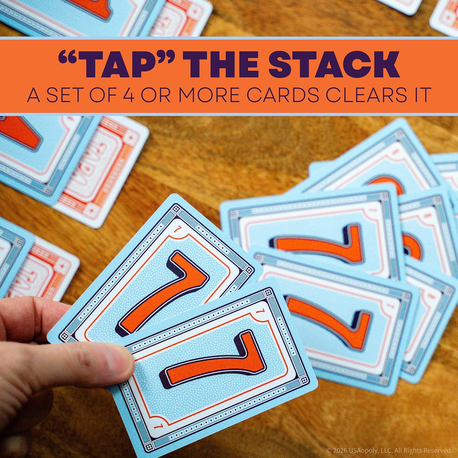 USAopoly Tap 4 Card Game - High-Energy Family Action, 2-6 Players, Ages 10+ | Fast-paced 20-minute card game. Boost reflexes and enjoy competitive family fun. Portable for travel and quick sessions.