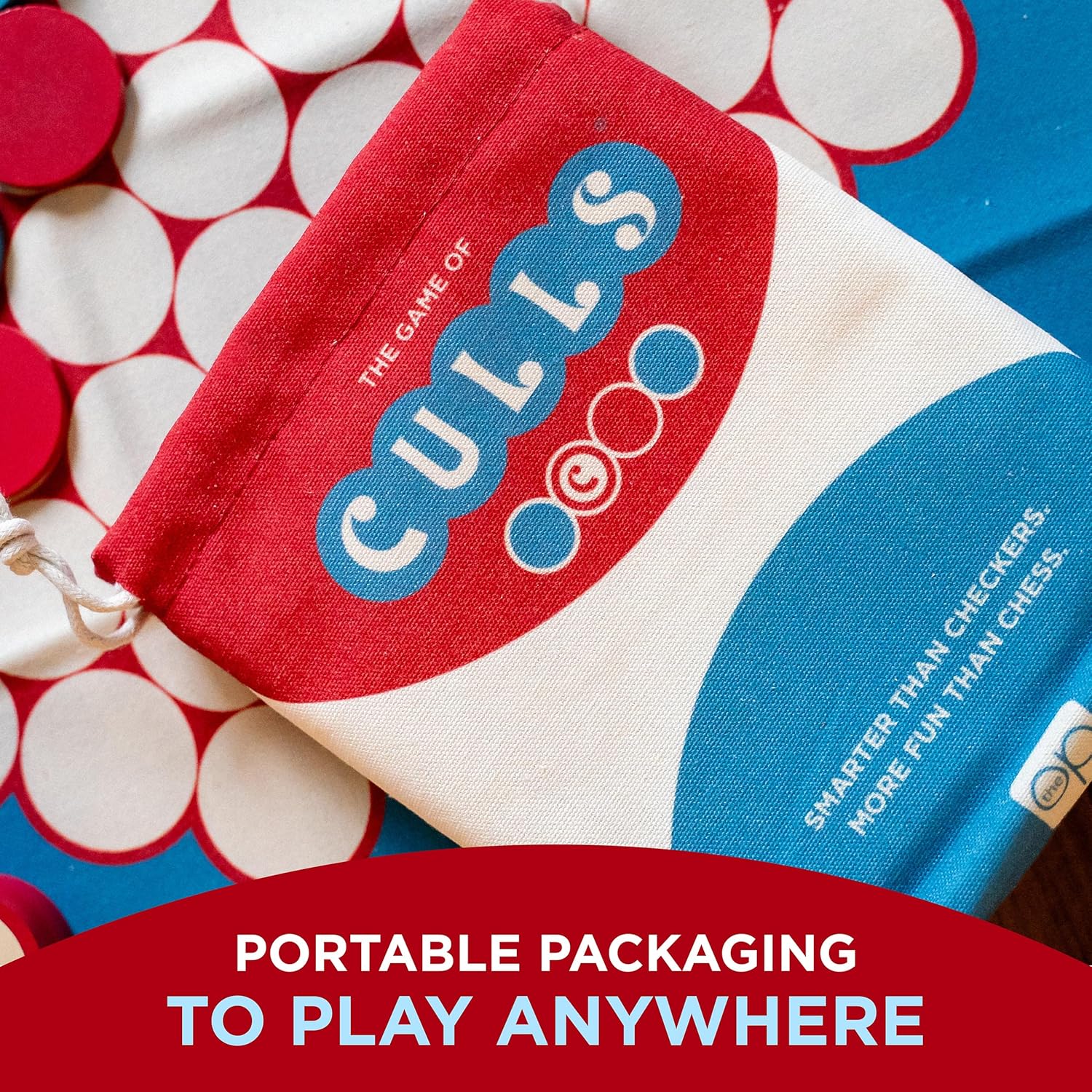 USAopoly | Culls | Abstract Strategy Board Game, Chip Placement, Area Control, Portable Components, Wooden Chips And Canvas Bag | 2-4 Players | 10+ Min