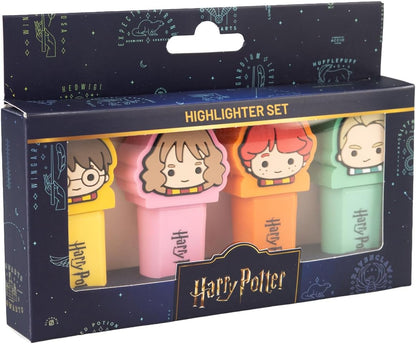 Grupo Erik Set Evidenziatori Harry Potter Gadget - 4 Mini Evidenziatori Colori Assortiti con Topper 3D | Set Cancelleria Scuola