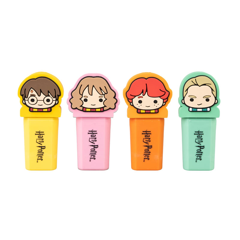 Grupo Erik Set Evidenziatori Harry Potter Gadget - 4 Mini Evidenziatori Colori Assortiti con Topper 3D | Set Cancelleria Scuola